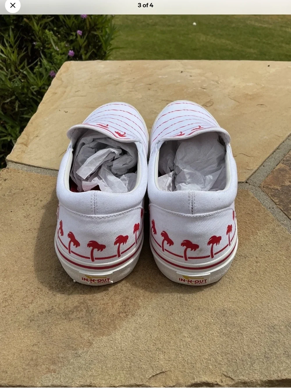 IN-N-OUT Men's White Slip-On Canvas Shoes with Red Palm Print